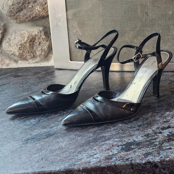 Bandolino Black Leather Pointed Toe Strappy Heels Size 8.5M - Picture 13 of 16